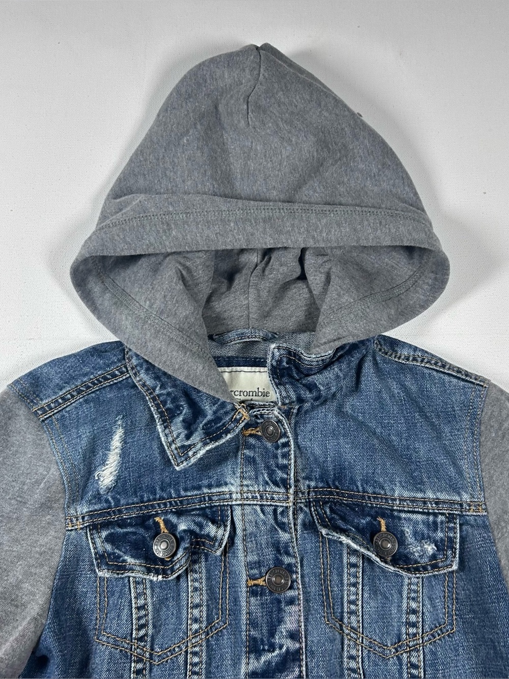 Abercrombie & Fitch Women’s XS Hoodie Jean Denim Jacket Blue Distressed VTG Y2k